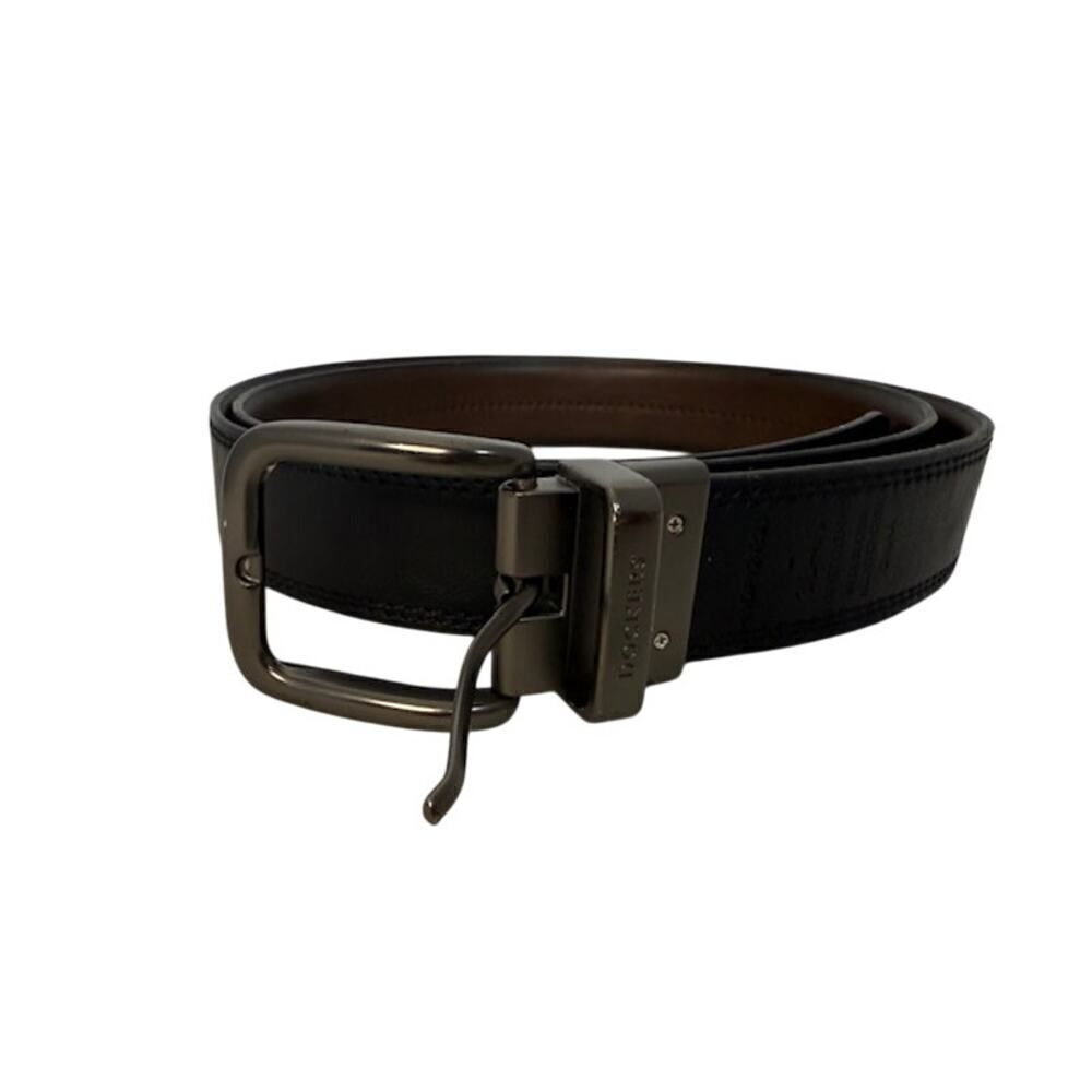 Dockers Reversible Belt Black Brown Mens Sz L 38-40 Faux Leather Gunmetal Buckle